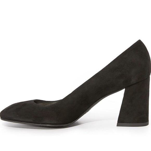 Stuart Weitzman Mary Pump Square Toe Block Heel Black Suede Women 8 N NIB $475 - Picture 3 of 10